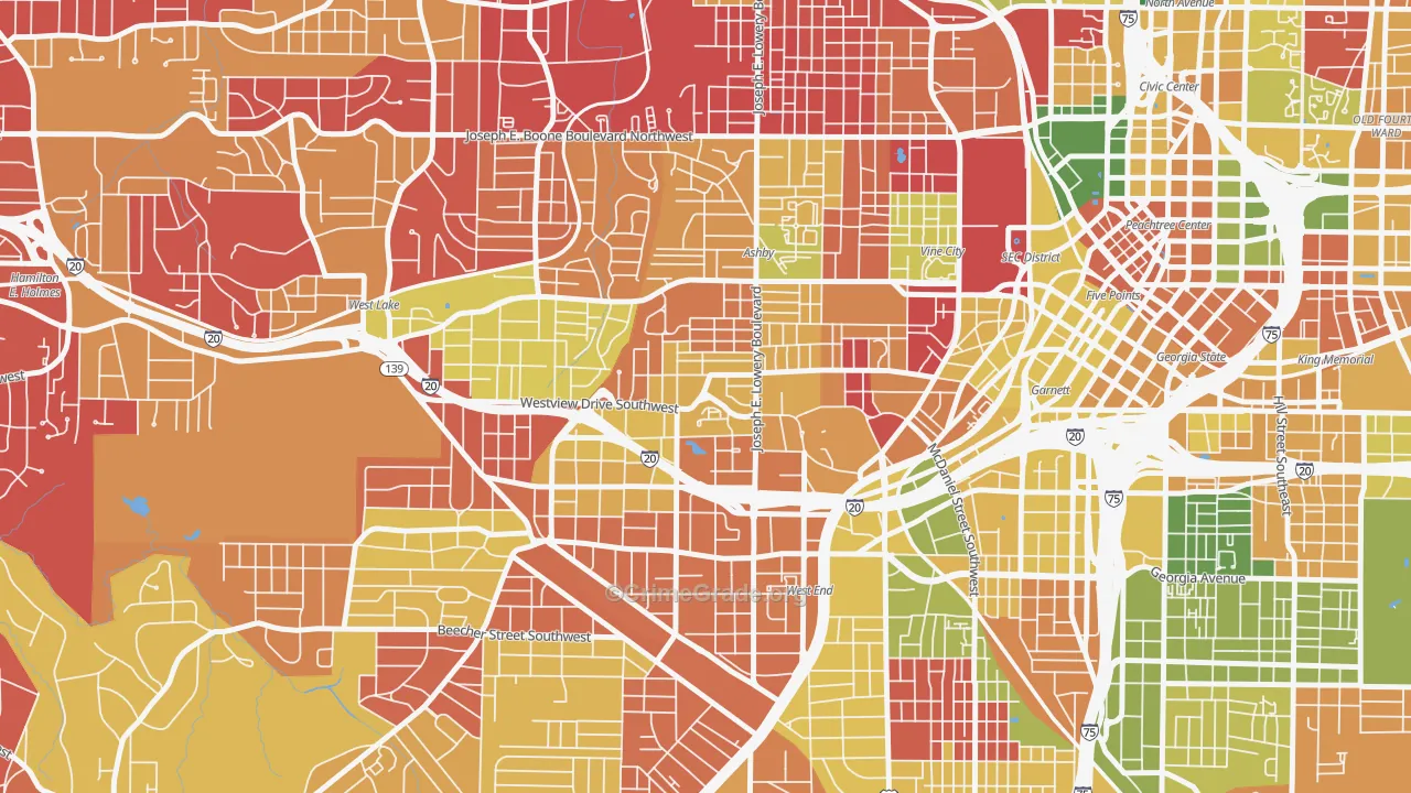 West End, Atlanta, GA Map of Arson Rates