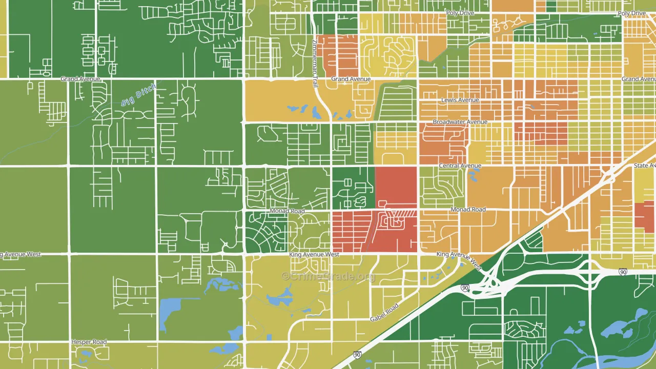 West End, Billings, MT Map of Arson Rates
