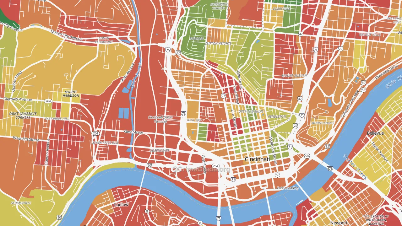 West End, Cincinnati, OH Map of Arson Rates