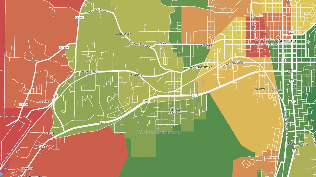 West End-Cobb Town, AL Map of Arson Rates