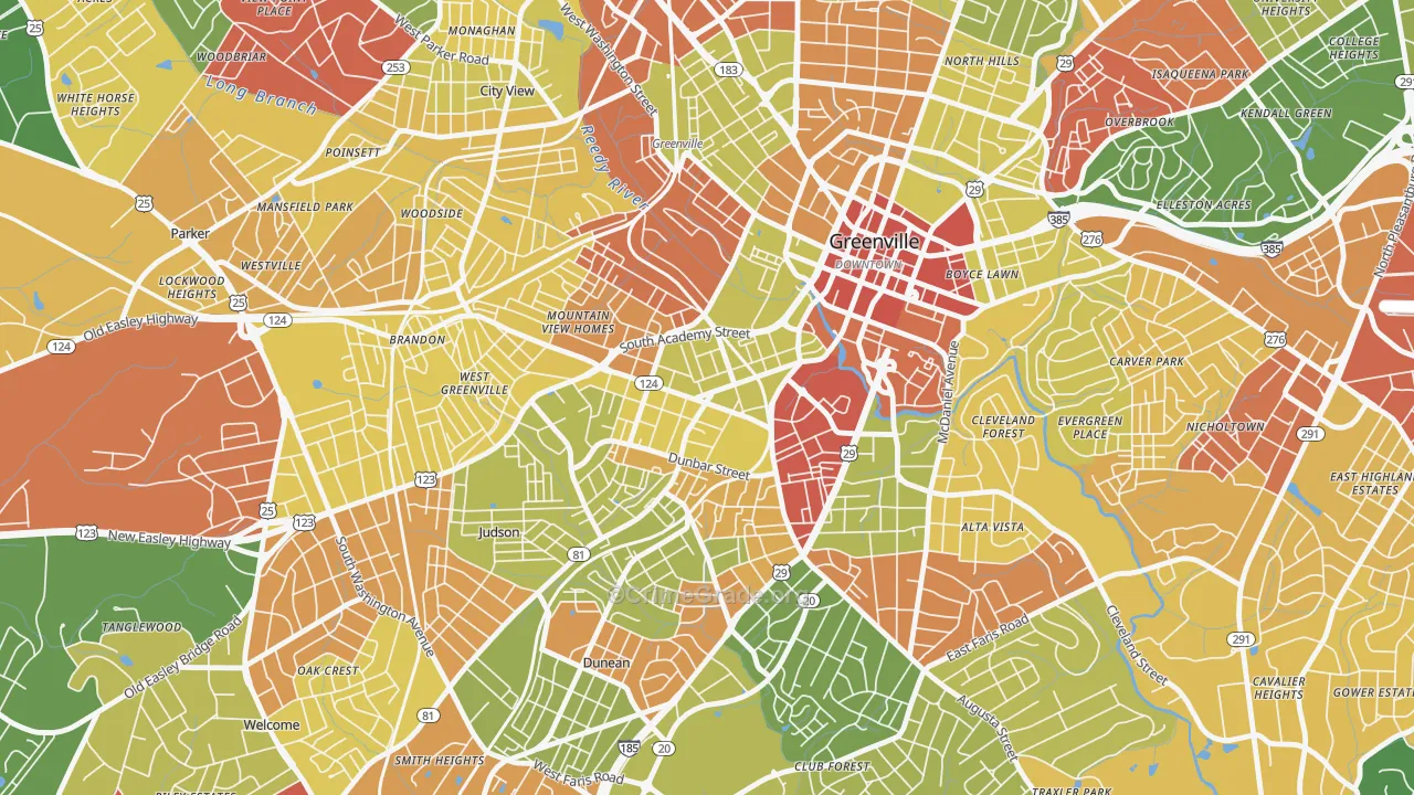 West End, Greenville, SC Map of Arson Rates