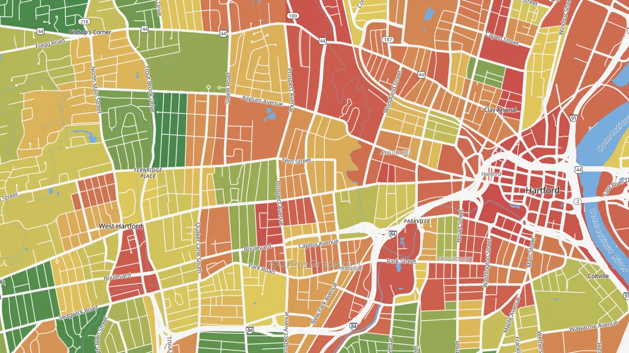 West End, Hartford, CT Map of Arson Rates