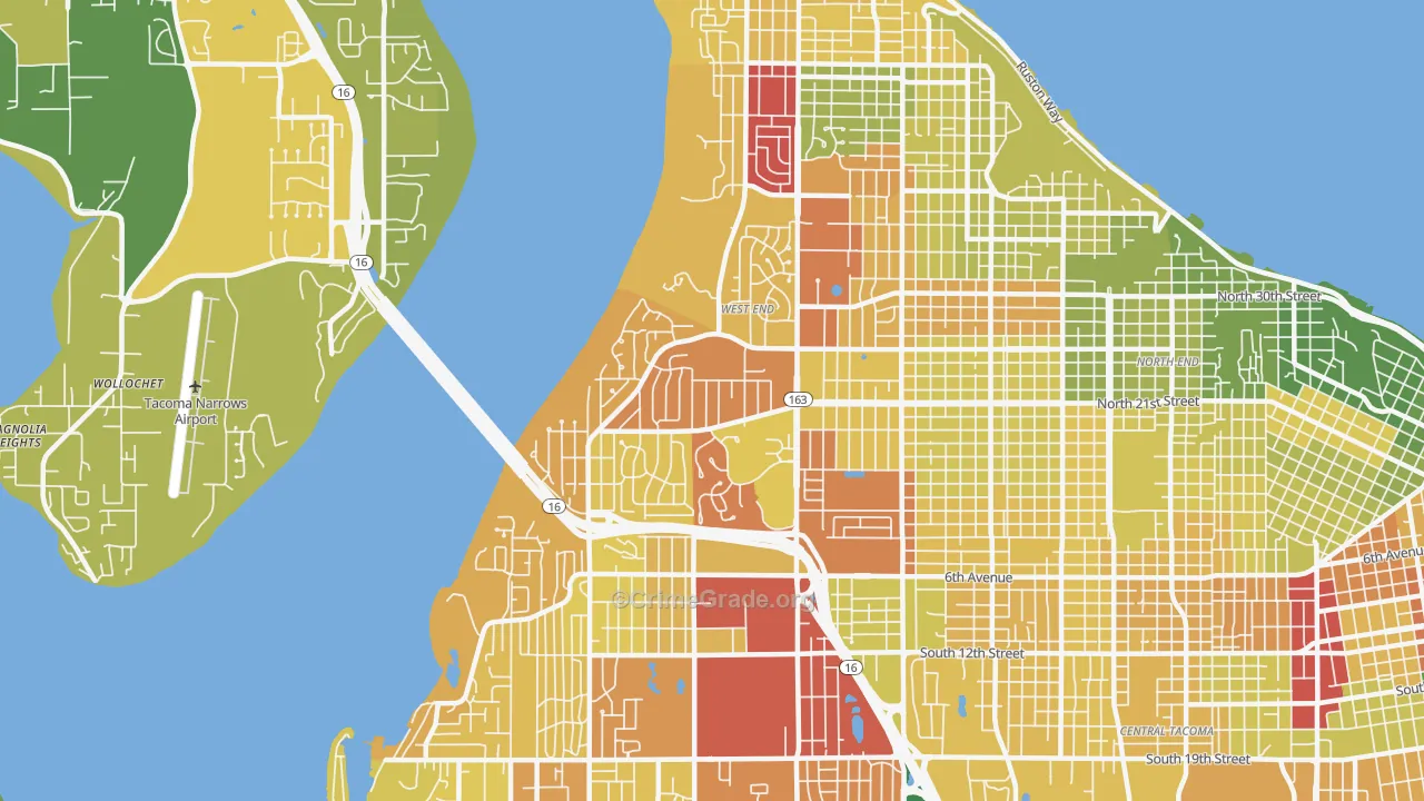 West End, Tacoma, WA Map of Arson Rates
