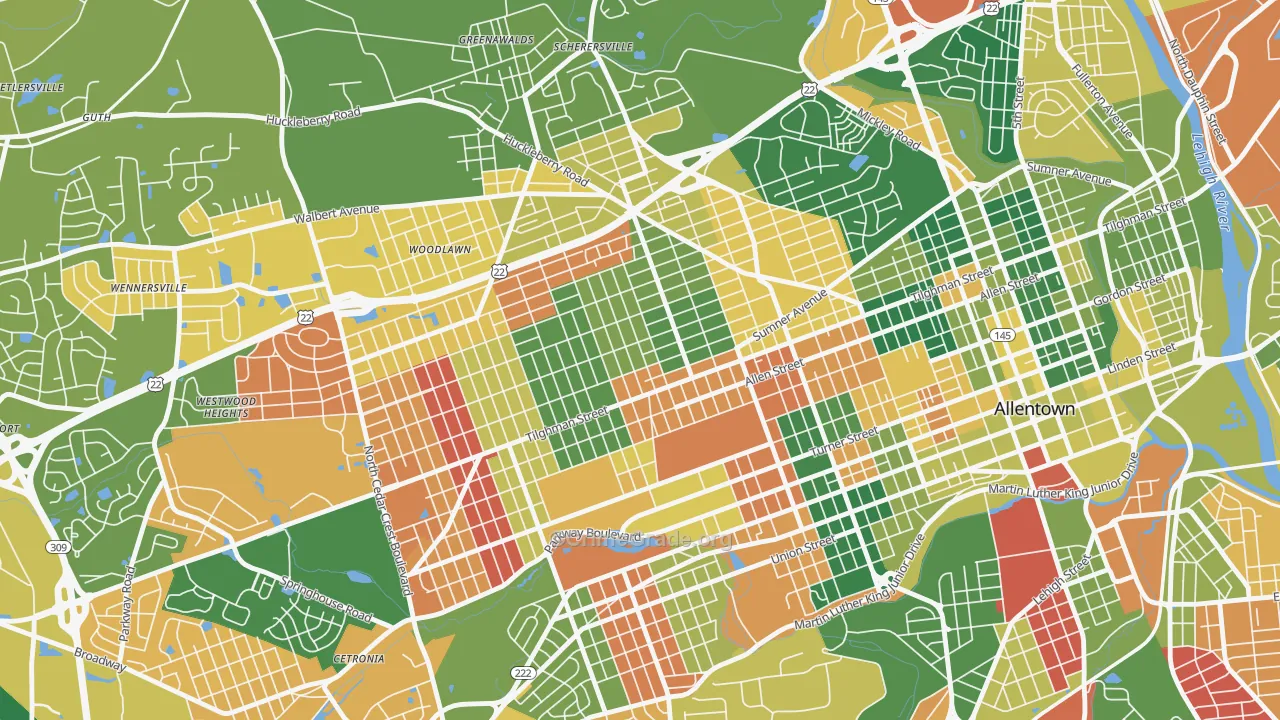 West End Theatre District, Allentown, PA Map of Arson Rates