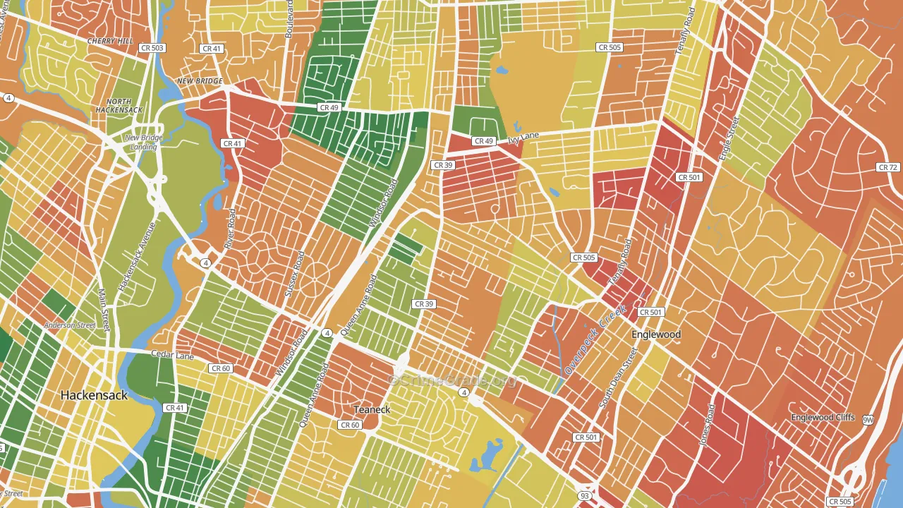 West Englewood, Teaneck, NJ Map of Arson Rates