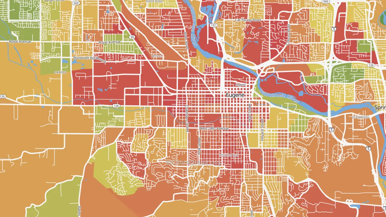 West Eugene, Eugene, OR Map of Arson Rates
