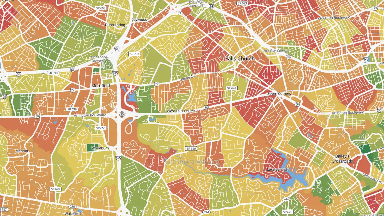 West Falls Church, VA Map of Arson Rates