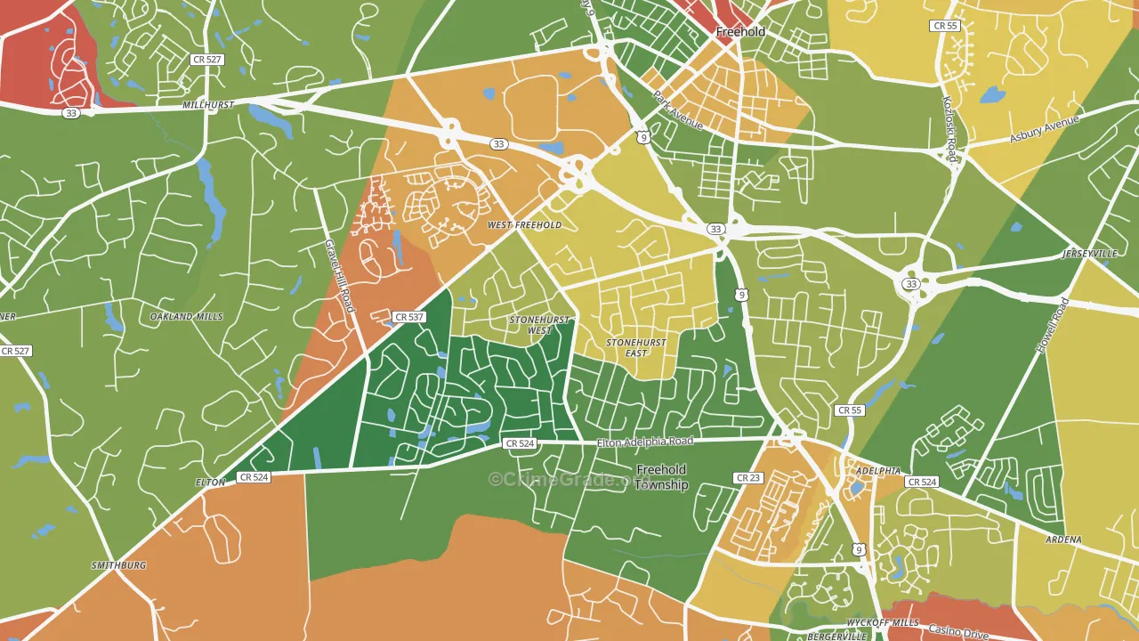 West Freehold, NJ Map of Arson Rates
