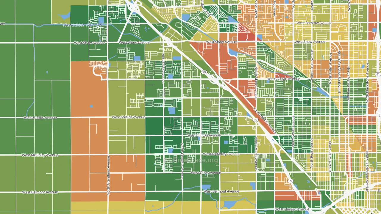 West, Fresno, CA Map of Arson Rates