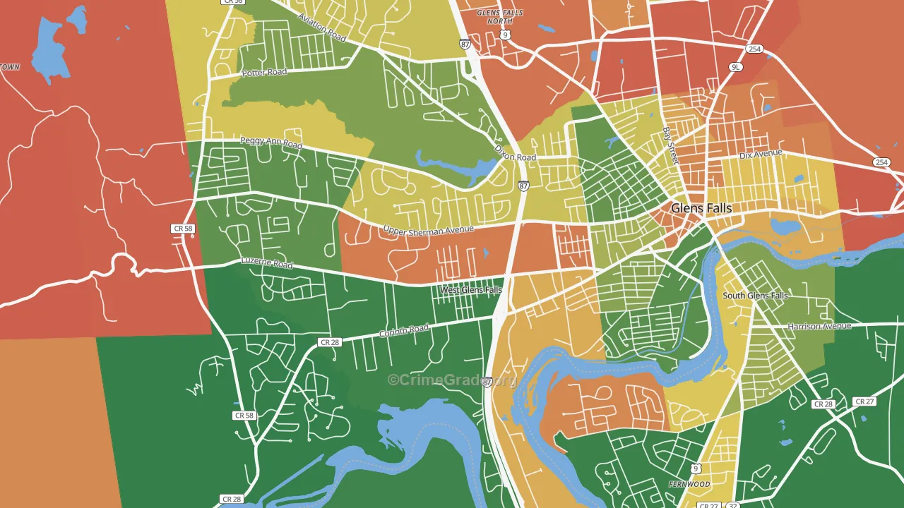 West Glens Falls, NY Map of Arson Rates