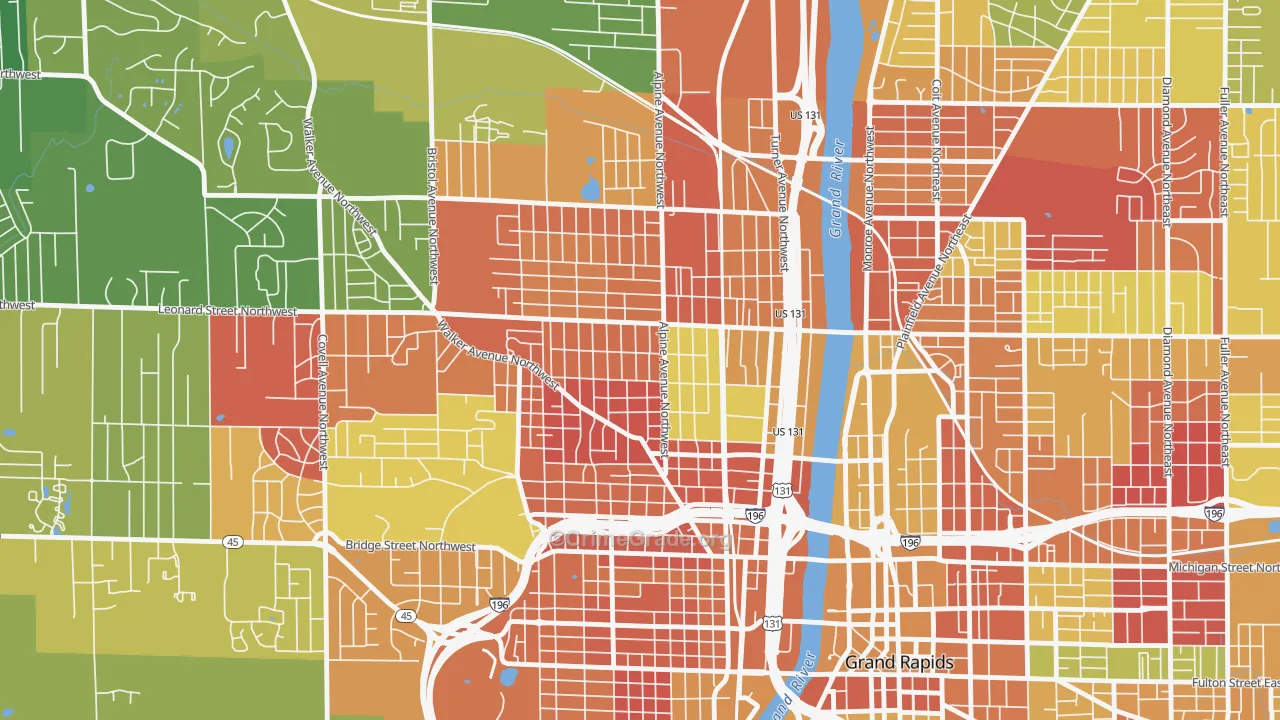 West Grand, Grand Rapids, MI Map of Arson Rates