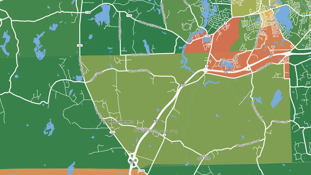 West Greenwich, RI Map of Arson Rates