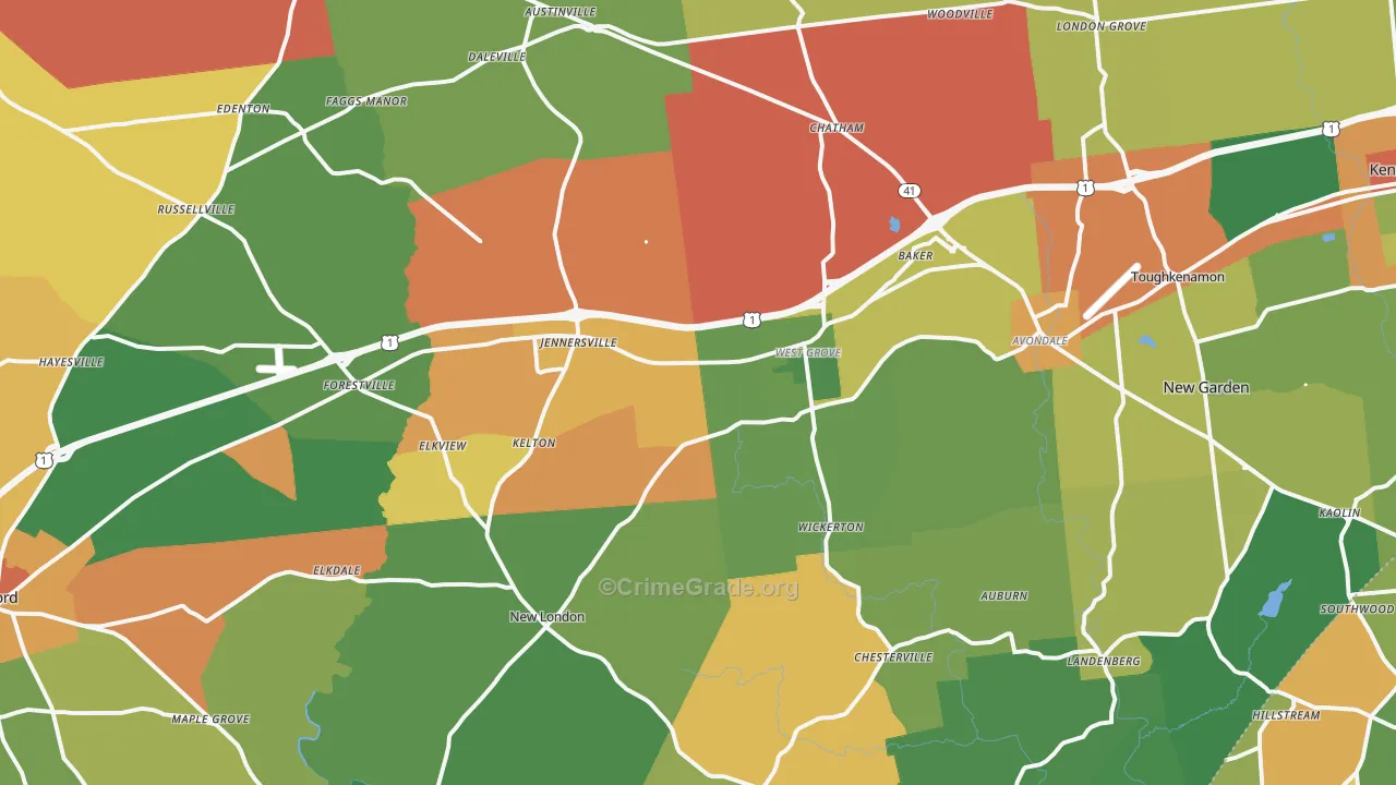 West Grove, PA Map of Arson Rates