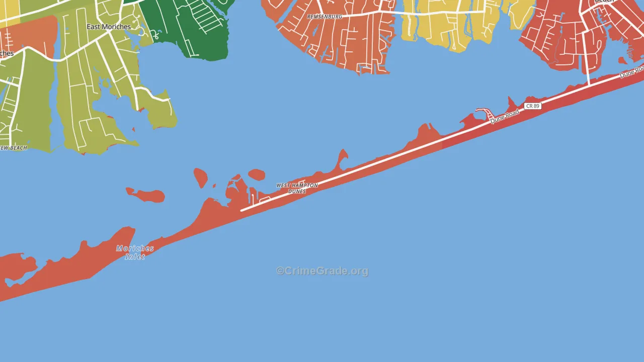 West Hampton Dunes, NY Map of Arson Rates