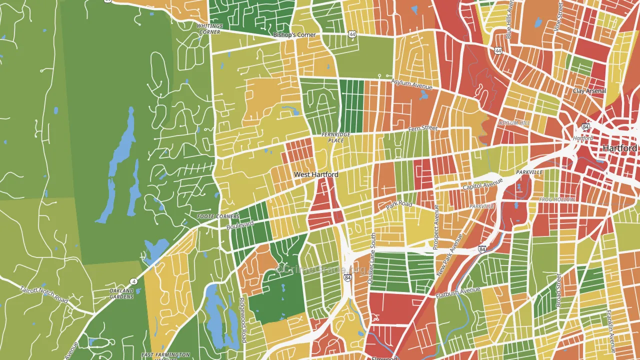 West Hartford, CT Map of Arson Rates