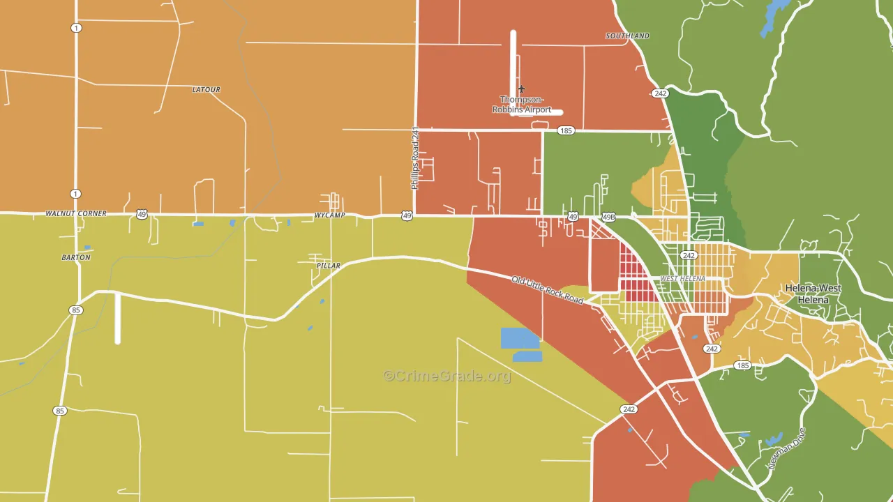 West Helena, AR Map of Arson Rates