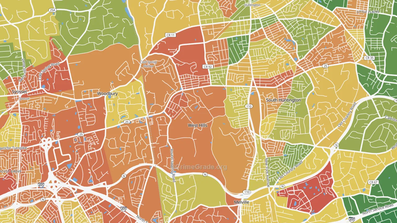 West Hills, Huntington, NY Map of Arson Rates