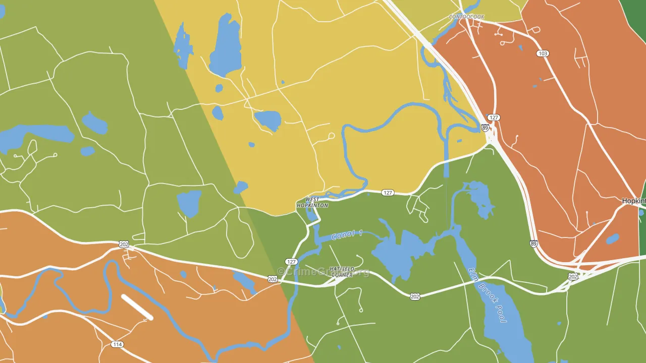 West Hopkinton, NH Map of Arson Rates