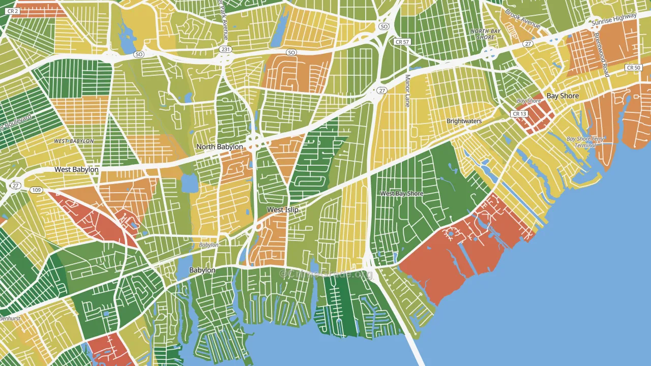 West Islip, NY Map of Arson Rates
