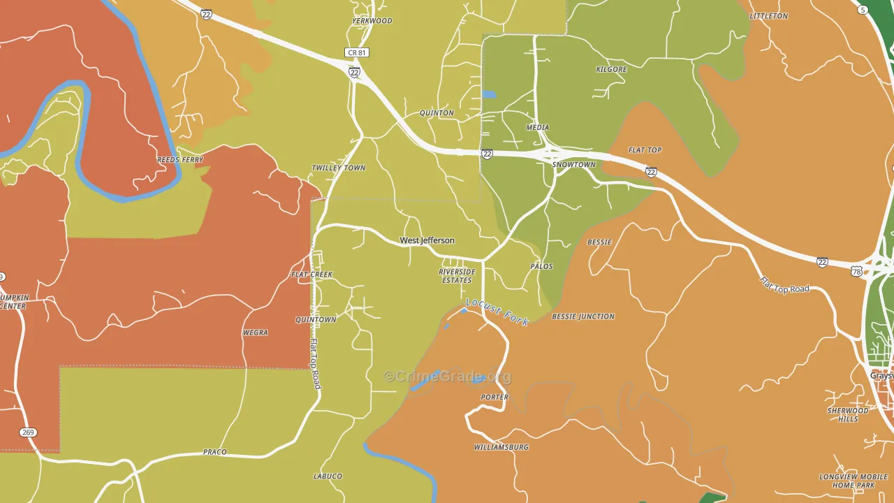 West Jefferson, AL Map of Arson Rates