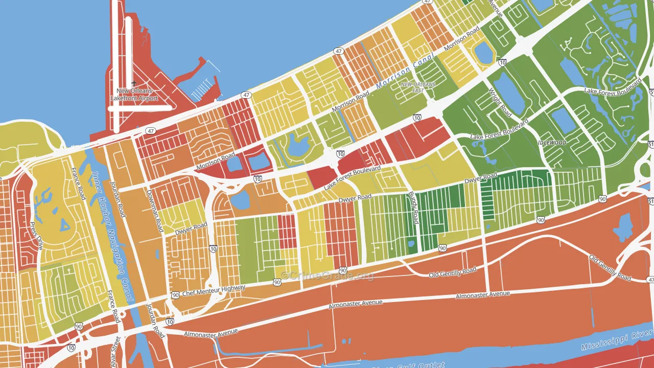 West Lake Forest, New Orleans, LA Map of Arson Rates