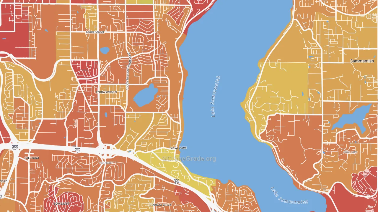 West Lake Sammamish, Bellevue, WA Map of Arson Rates