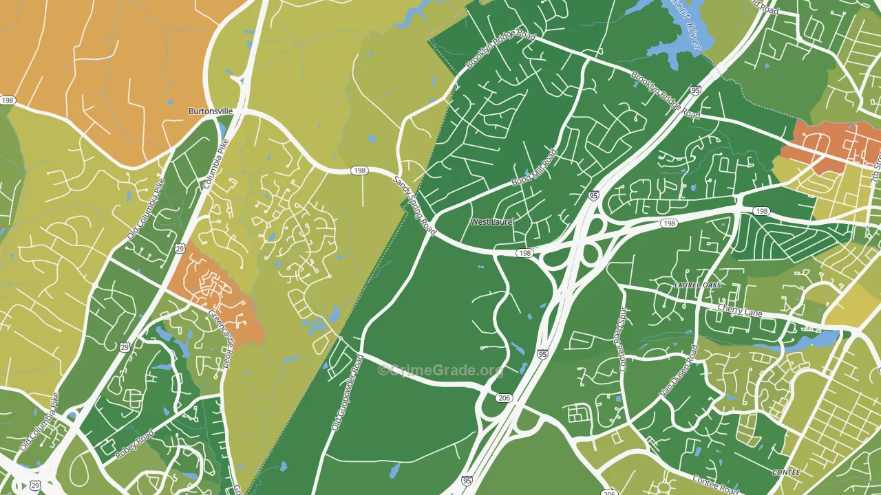 West Laurel, Laurel, MD Map of Arson Rates