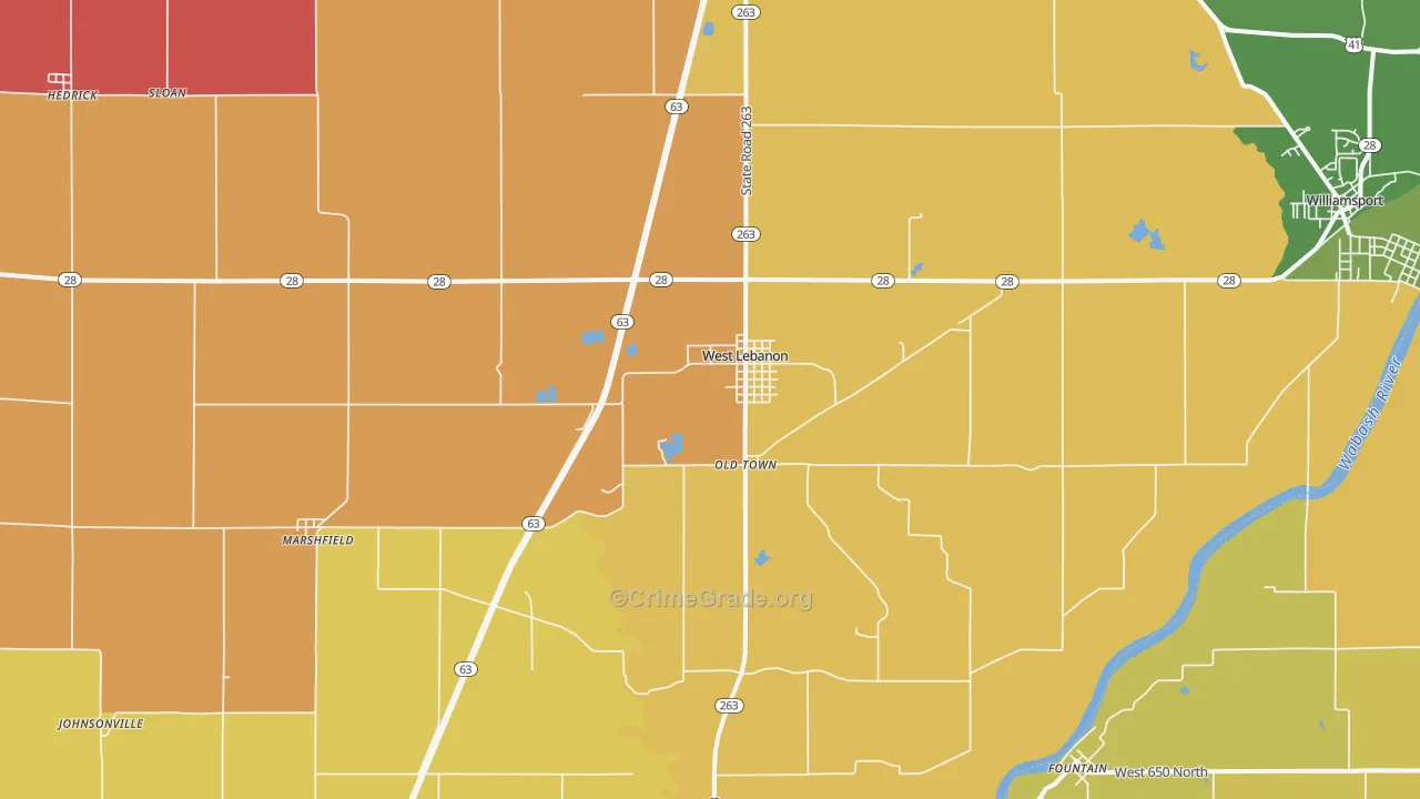 West Lebanon, IN Map of Arson Rates