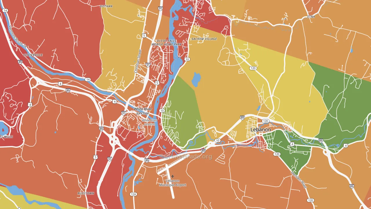 West Lebanon, NH Map of Arson Rates
