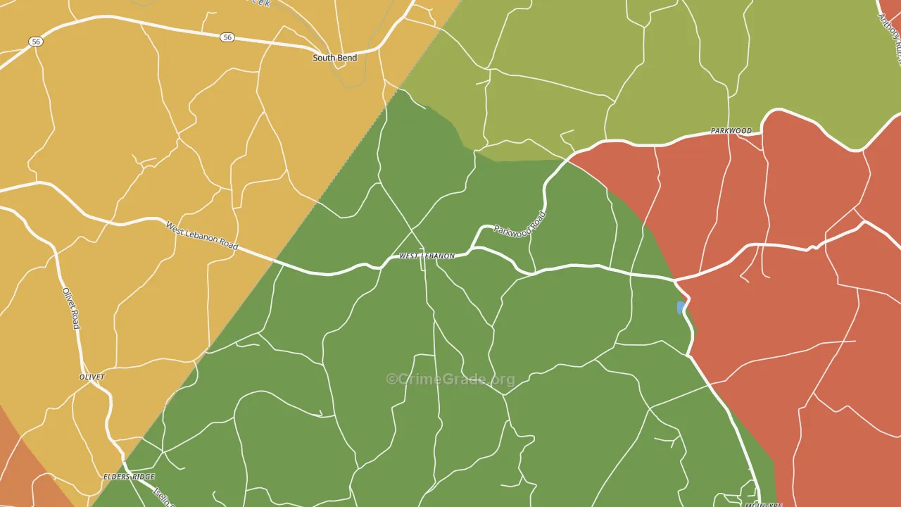 West Lebanon, PA Map of Arson Rates
