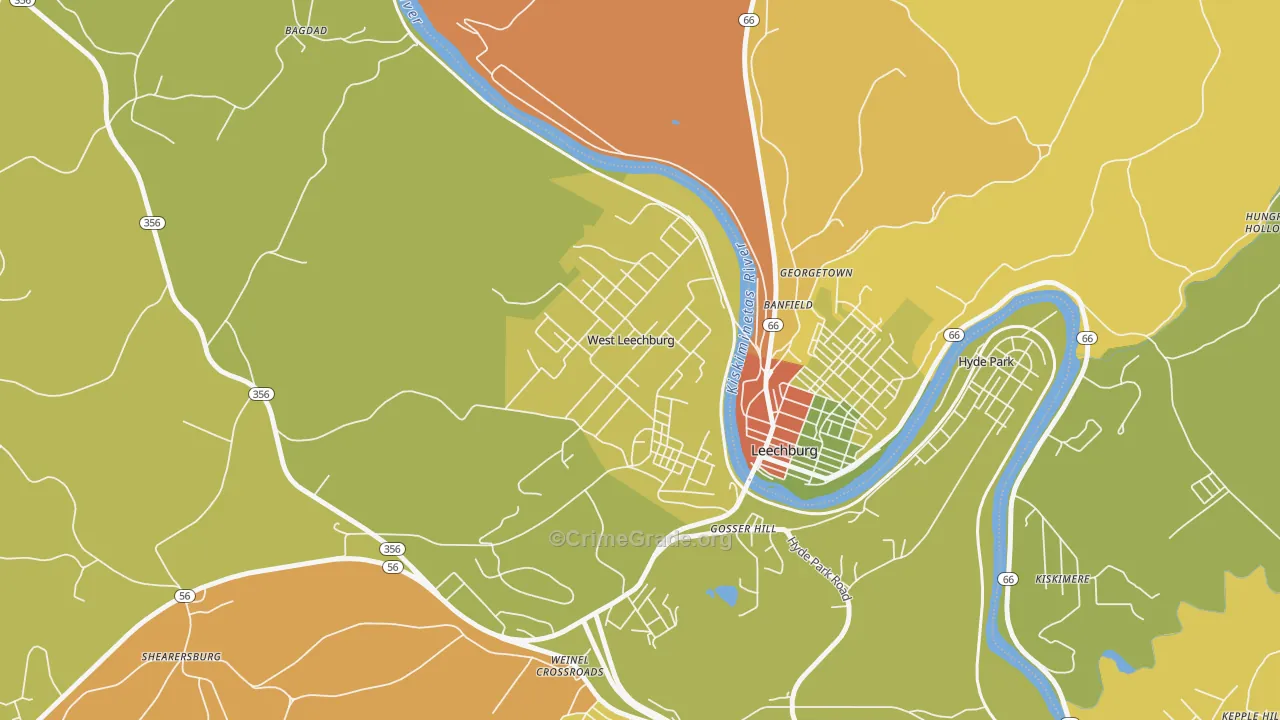 West Leechburg, PA Map of Arson Rates