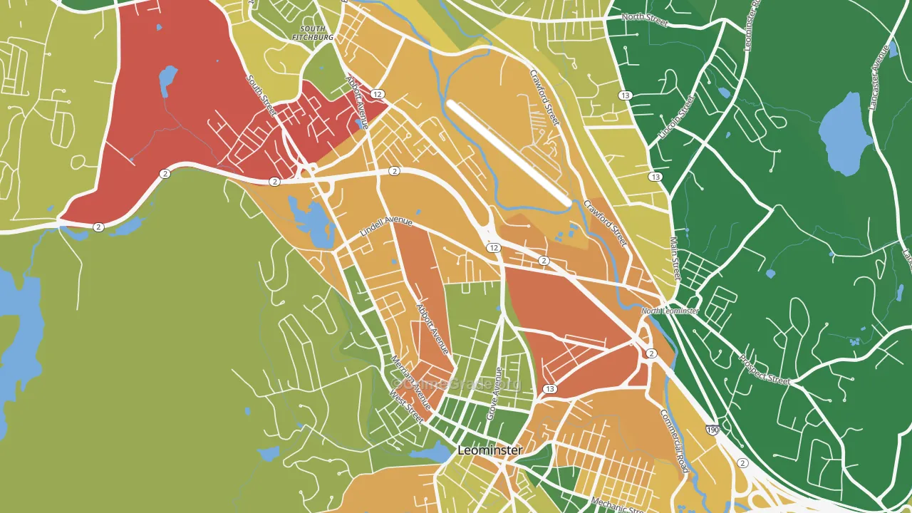West Leominster, Leominster, MA Map of Arson Rates
