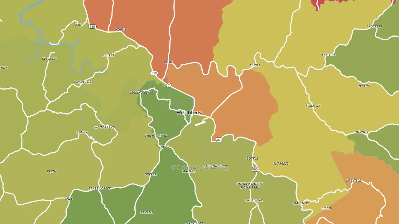 West Liberty, KY Map of Arson Rates