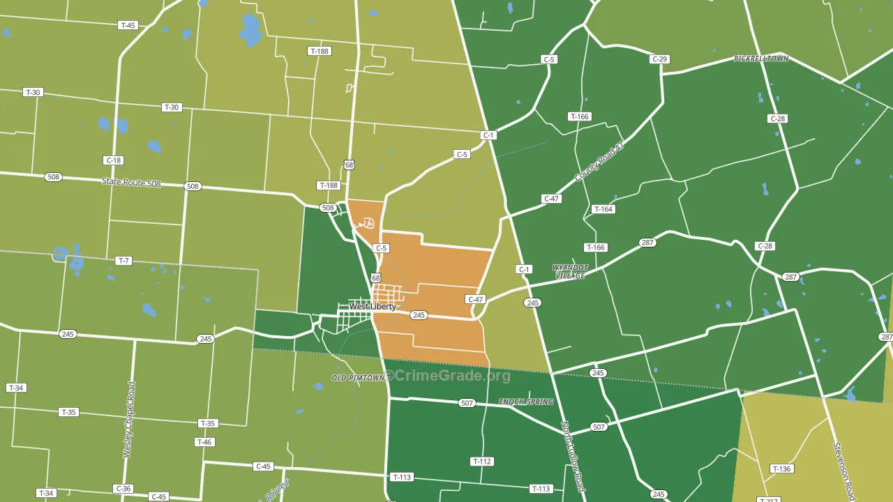 West Liberty, OH Map of Arson Rates