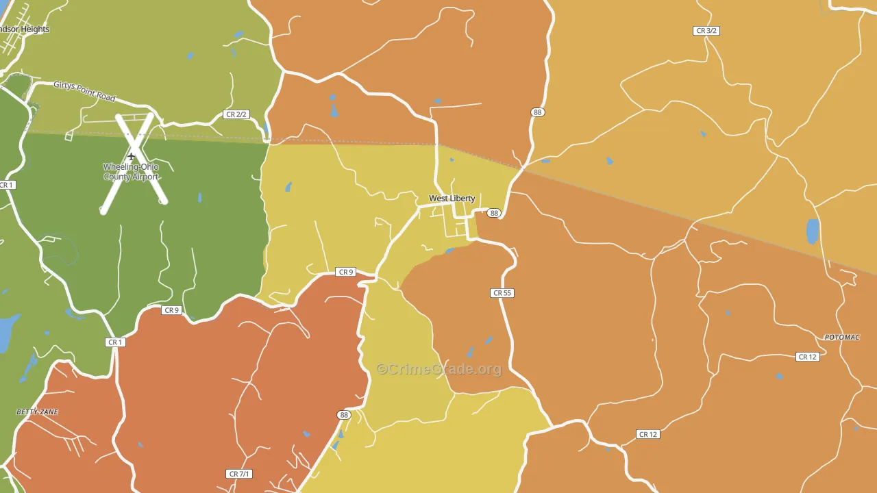 West Liberty, WV Map of Arson Rates