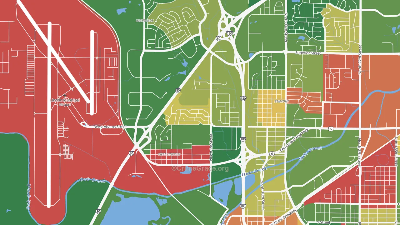 West Lincoln, Lincoln, NE Map of Arson Rates