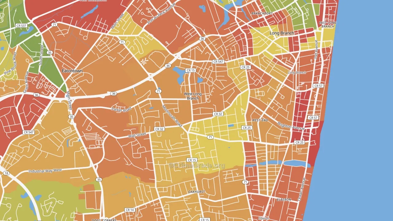 West Long Branch, NJ Map of Arson Rates