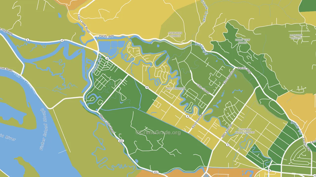 West Longview, Longview, WA Map of Arson Rates