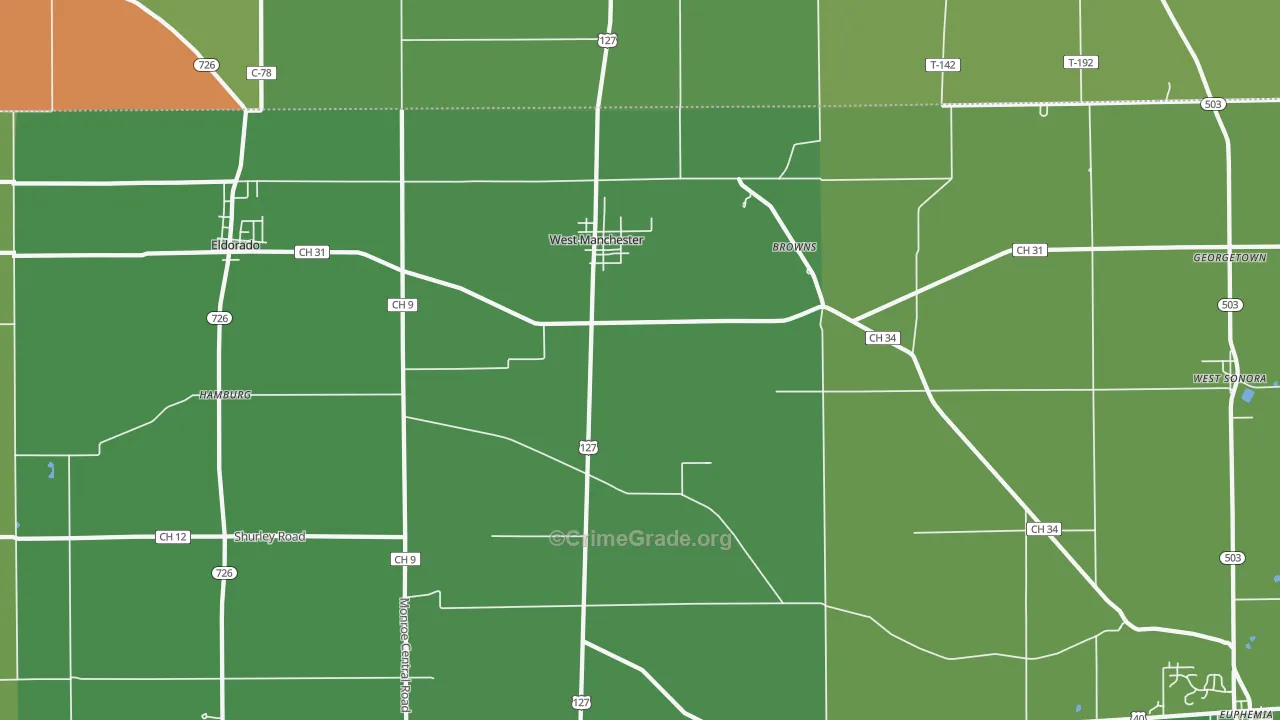 West Manchester, OH Map of Arson Rates