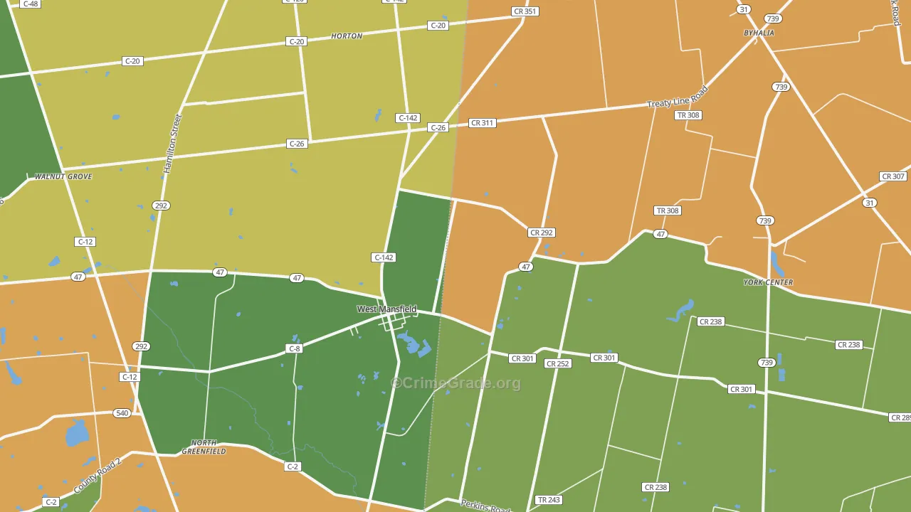 West Mansfield, OH Map of Arson Rates