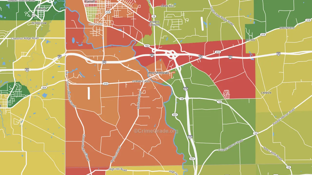 West Middlesex, PA Map of Arson Rates