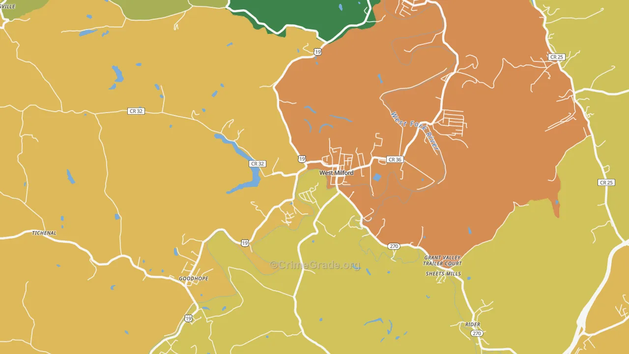 West Milford, WV Map of Arson Rates