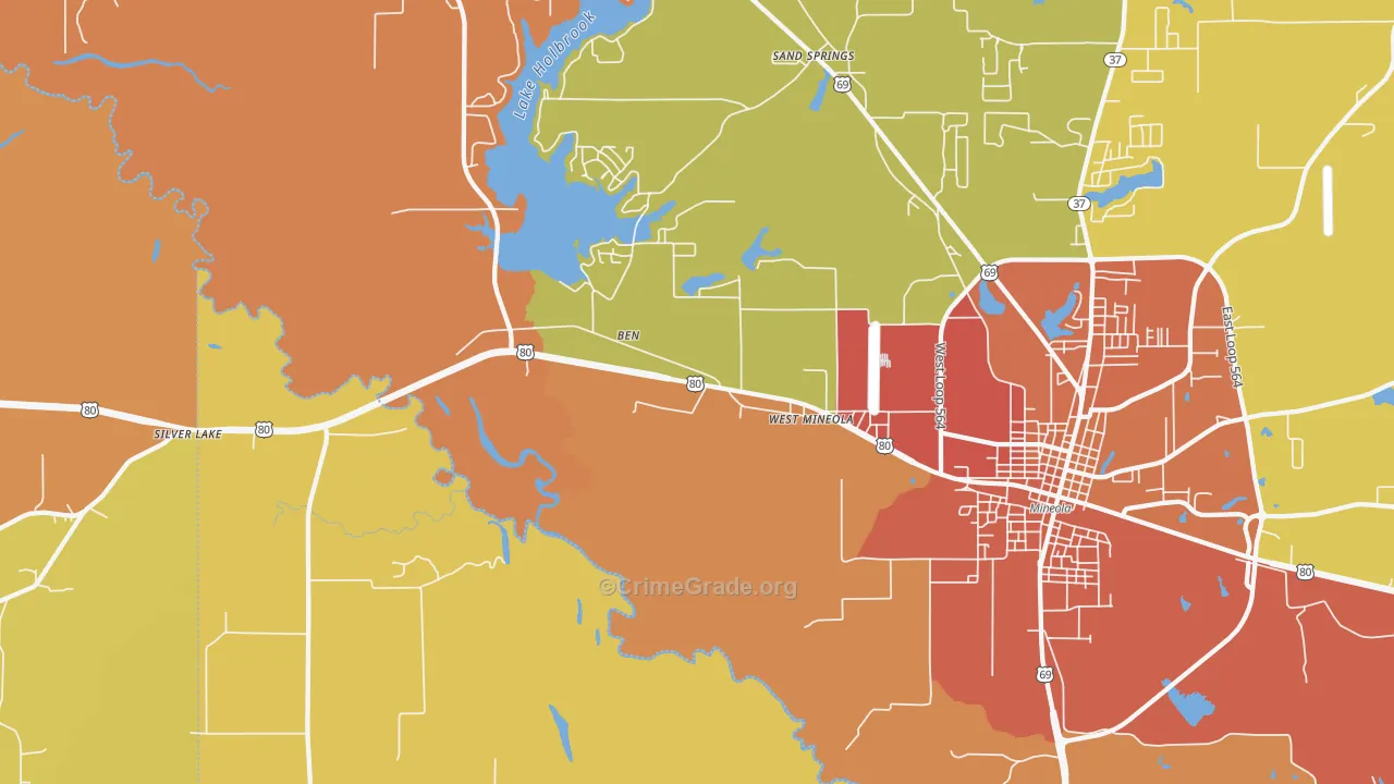 West Mineola, TX Map of Arson Rates
