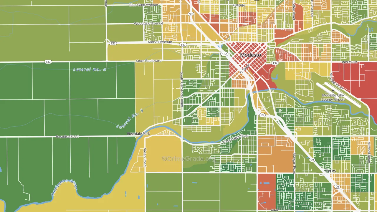 West Modesto, Modesto, CA Map of Arson Rates