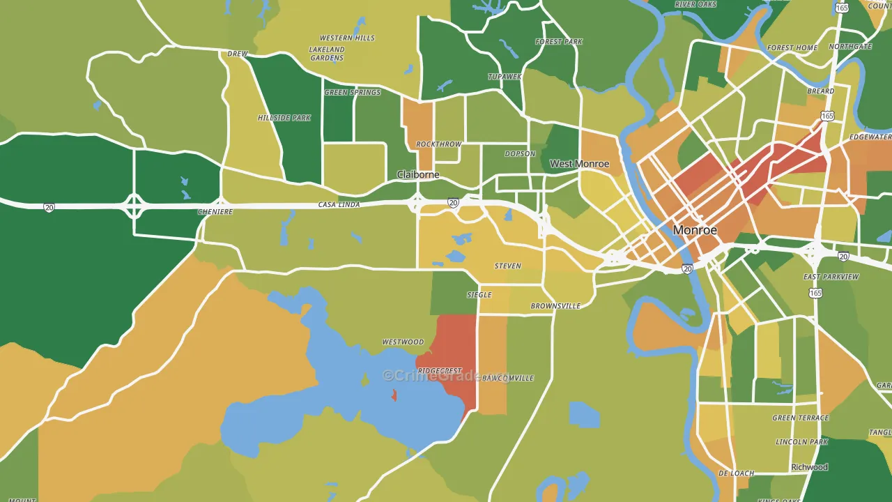 West Monroe, LA Map of Arson Rates