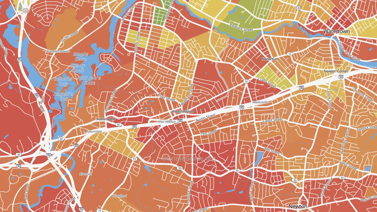 West Newton, Newton, MA Map of Arson Rates