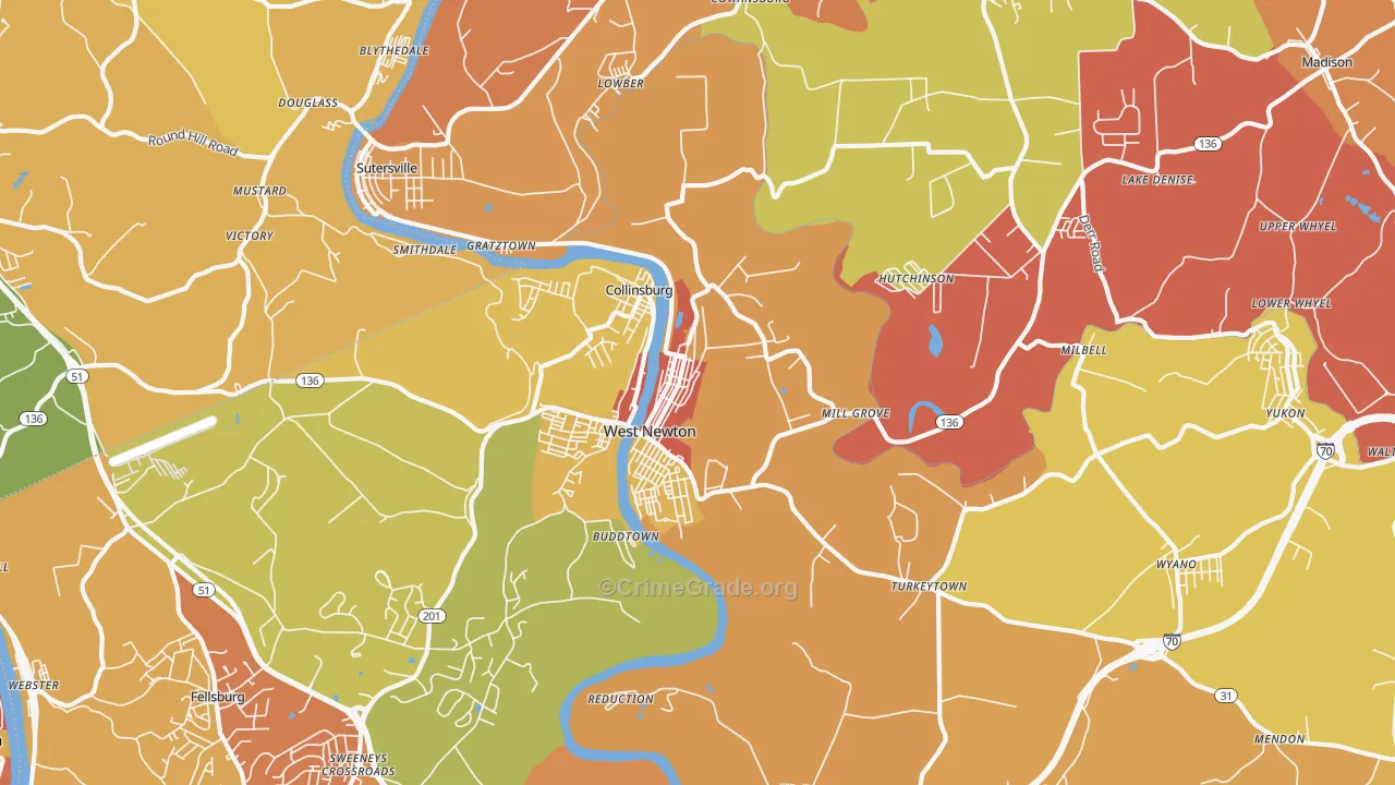 West Newton, PA Map of Arson Rates