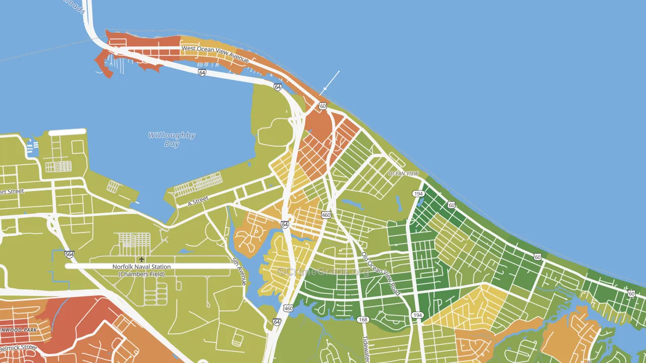 West Ocean View, Norfolk, VA Map of Arson Rates