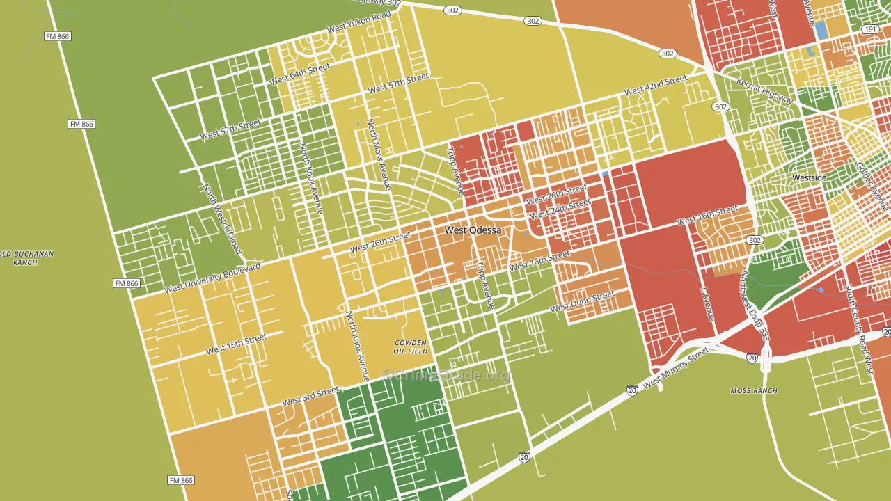 West Odessa, TX Map of Arson Rates