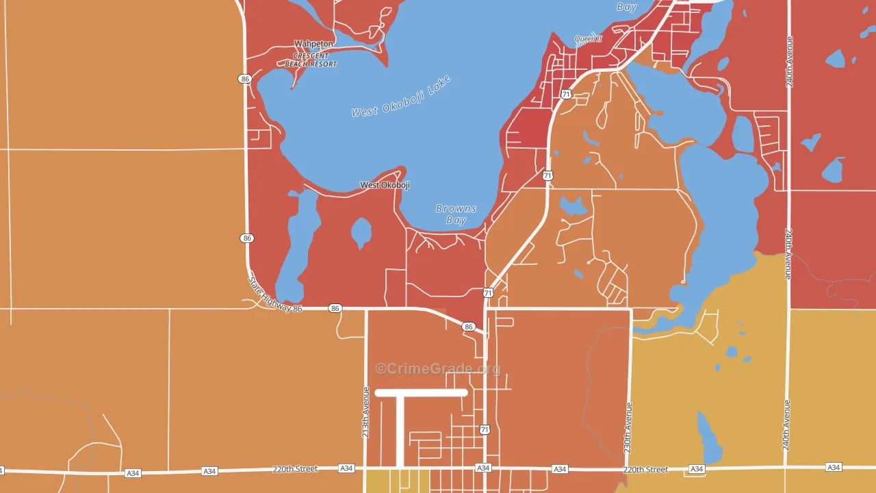 West Okoboji, IA Map of Arson Rates
